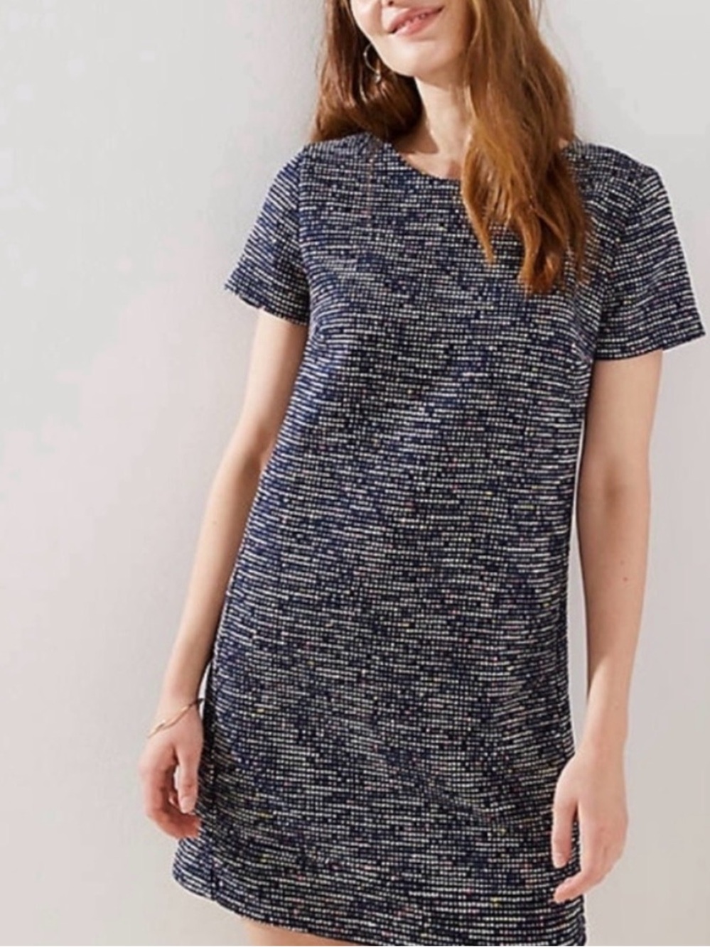 LOFT Rainbow Boucle Tweed Shift Dress